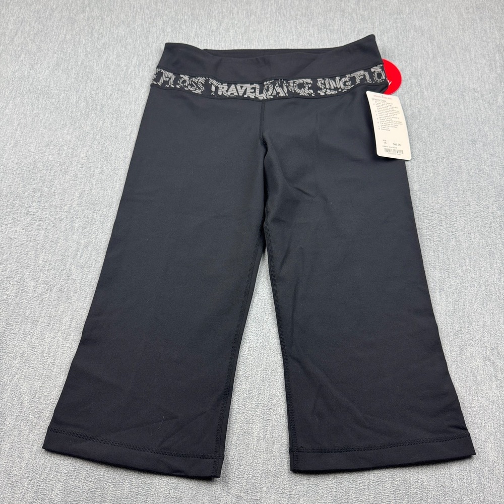 Lululemon Pants Women 10 Black Reversible Groove Crop‎ Wide Leg Fit Yoga Dance